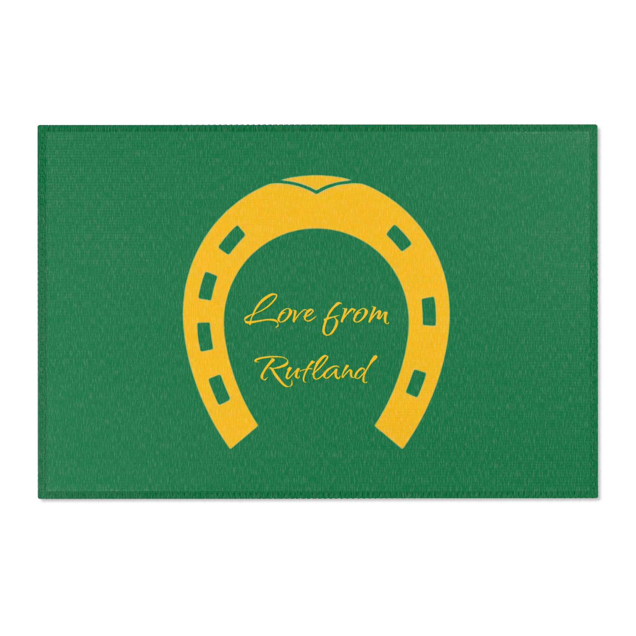 Classic Logo Area Rug - 'Love from Rutland' Accent Rug (Green & Gold)
