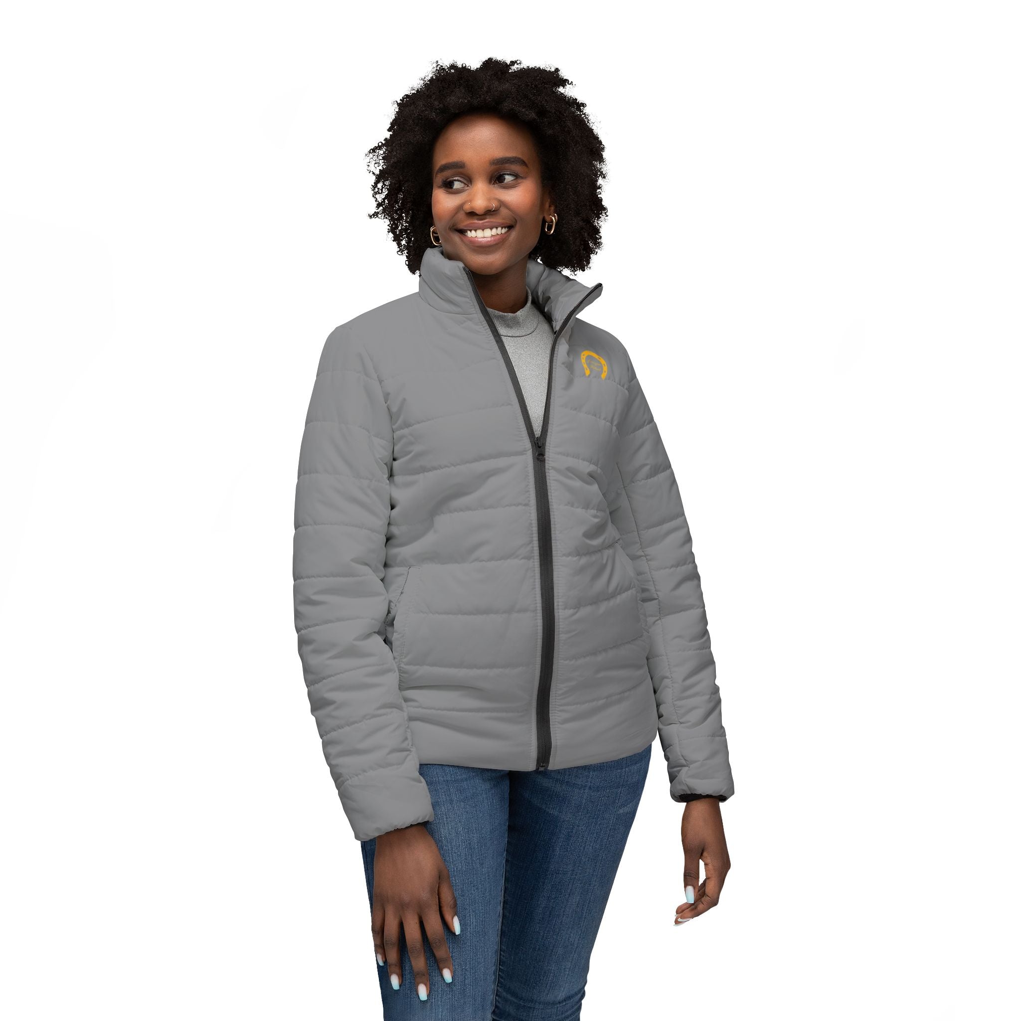 Classic Logo Love From Rutland Cozy Women's Puffer Jacket - Grey