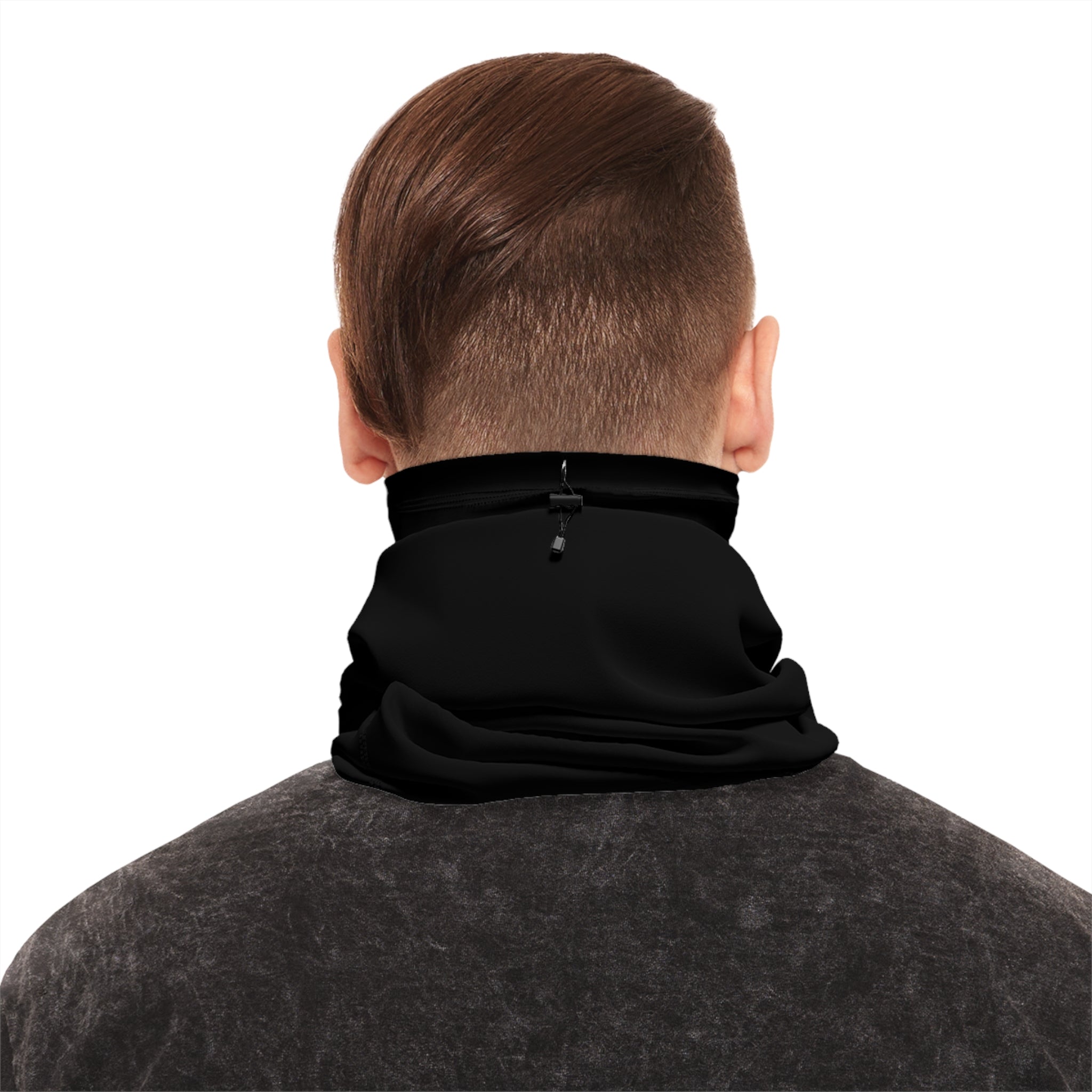 Classic Logo Cozy Winter Neck Gaiter with Drawstring - Black