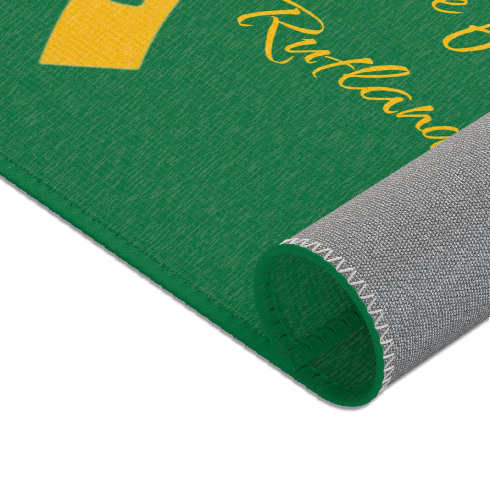 Classic Logo Area Rug - 'Love from Rutland' Accent Rug (Green & Gold)