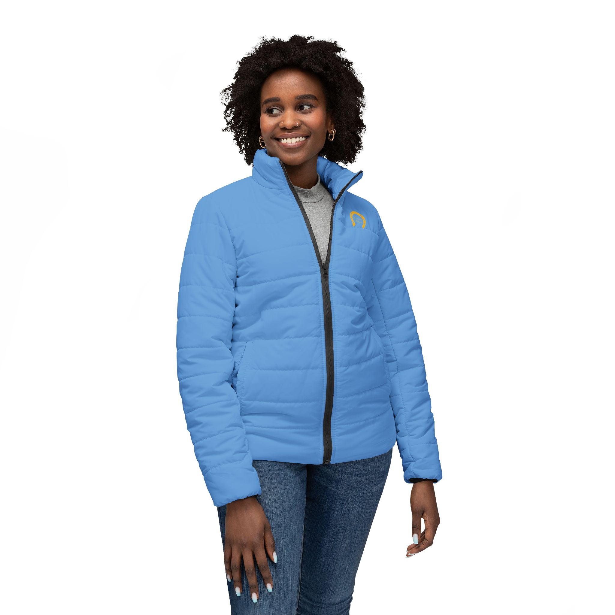 Classic Logo Love From Rutland Cozy Women's Puffer Jacket - Light Blue